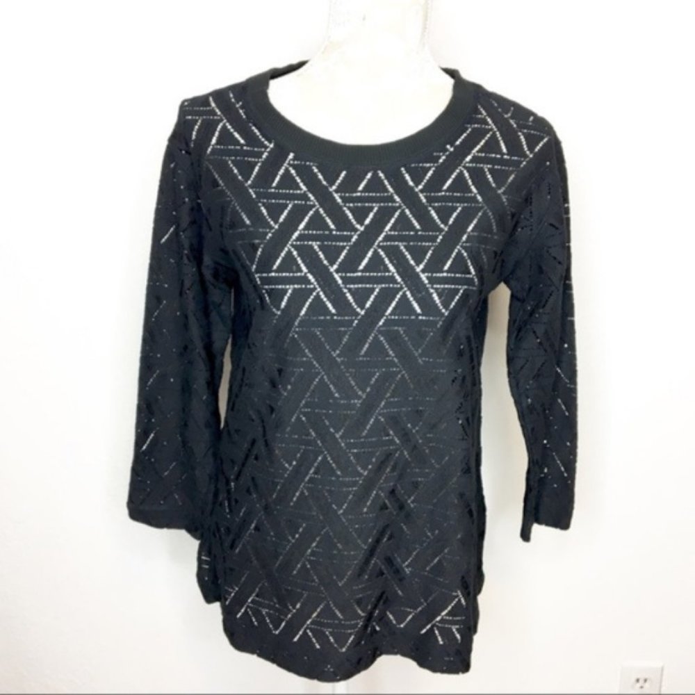 Banana Republic Knit Top Black MEDIUM Woven ac356